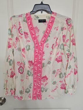 Lane Bryant Cream Tunic Top with Pink Floral Trim